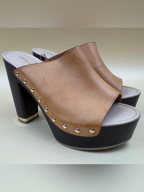 Express NWT Leather Studded Platform Mules Runway Collection Block Heel Shoes 8